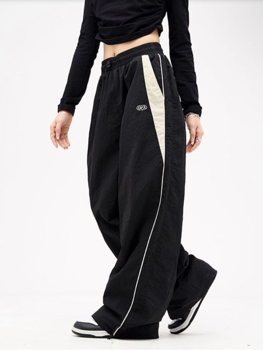 YesStyle Black Wide-Leg Track Pants (Large but fits like small)